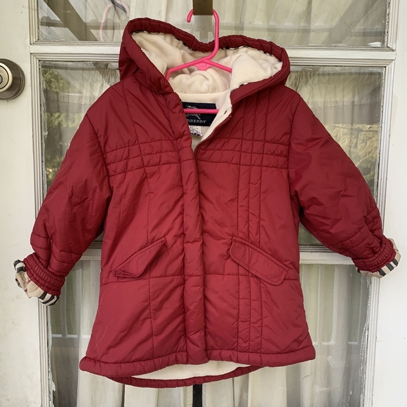 Burberry Nova Check Red Puffy Coat Sz 3 - Picture 1 of 6